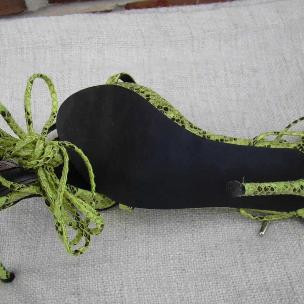 Cape Robbin Invade neon green snake wrap around peep toe high heels, S 8 - Picture 7 of 9